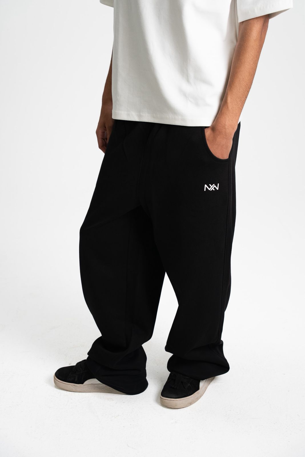 Black Wide-Leg Sweatpants - front view